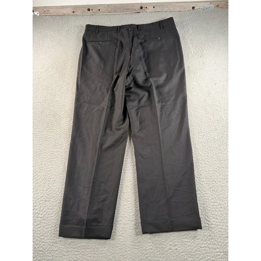 Santorelli Romeo Dress Pants Men 36x28 Black Wool Luxury Serge Italy Cuffed Flat
